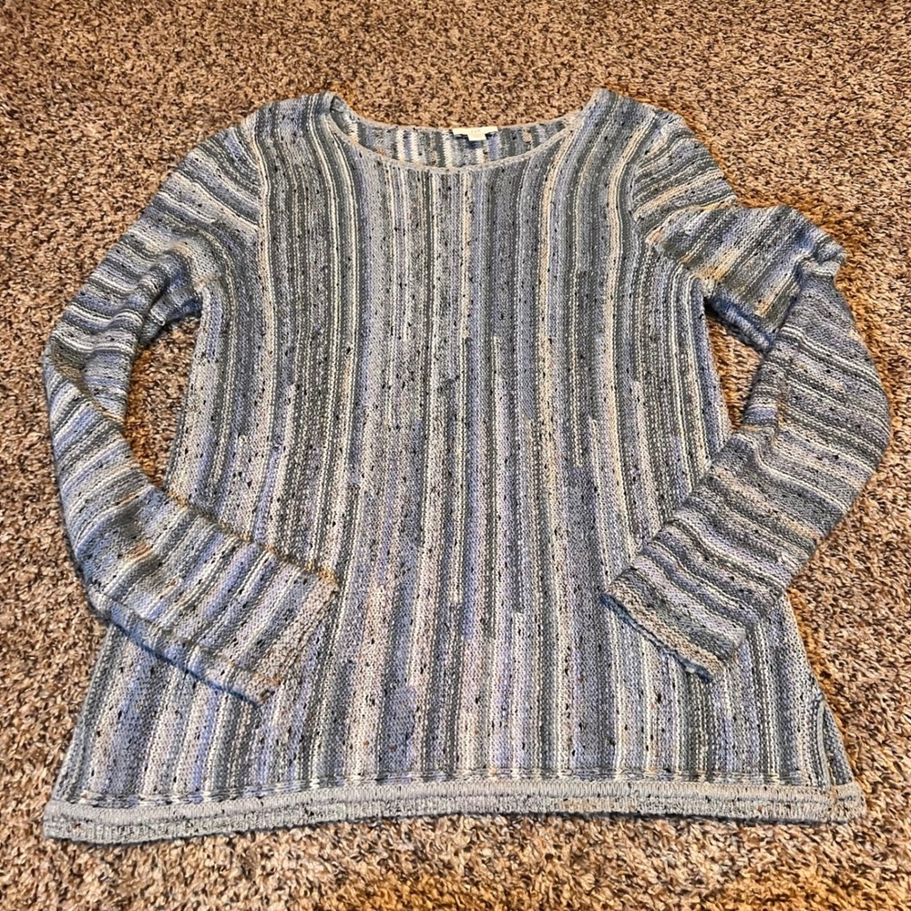 J Jill Striped Knit Sweater Pullover Long Sleeve‎ Blue Grey XS
